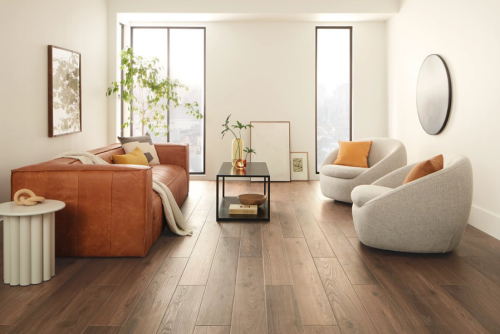 Warm Walnut SPC Flooring for Sunlit Interiors