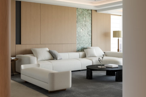 Wood and Emerald Marble for Living Rooms